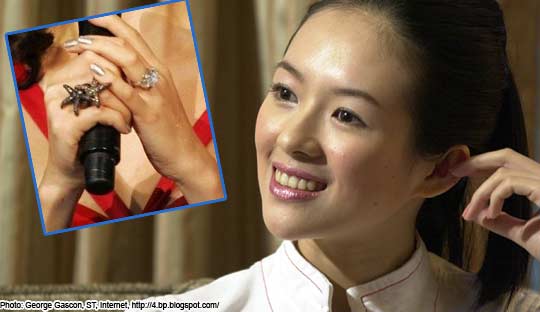  in China to promote her latest film donned her huge engagement ring